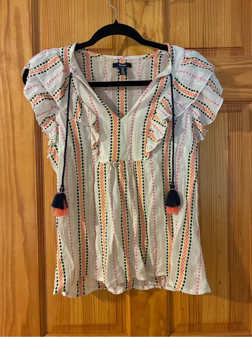 Hatley Boho White Multi-Stripe Ruffle Tassel Peasant Tunic